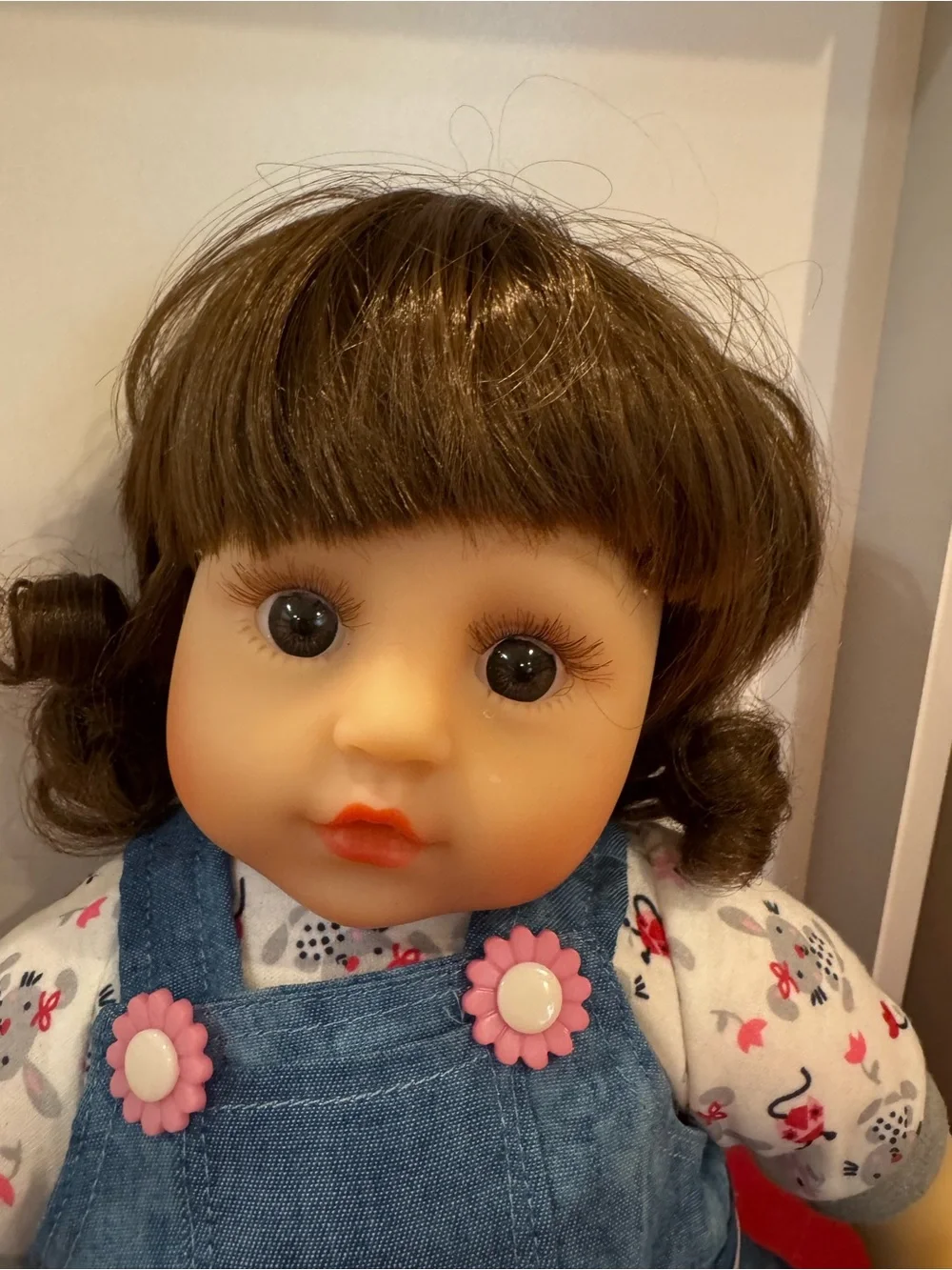 Reborn Doll- Blue Denim Dress Baby Doll with Pink Accents